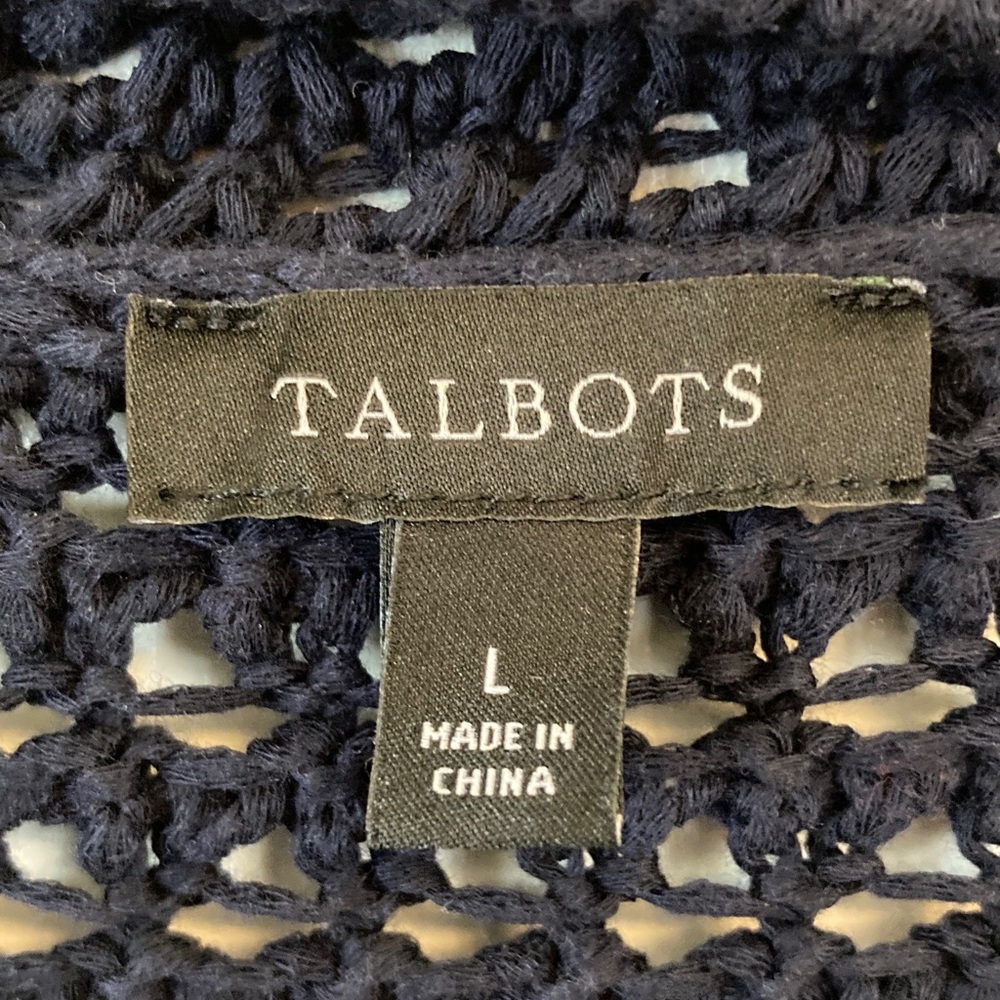 Talbots Navy Open-Knit V-Neck Button Front Cardigan - Picture 2 of 9